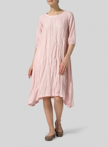 Baby Pink Linen Flare Midi Dress