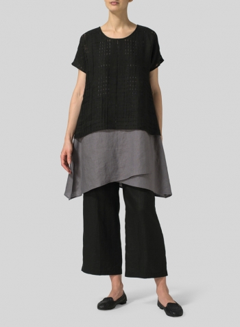 Black Plaid Gray Linen Layered Top