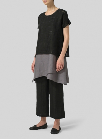 Black Plaid Gray Linen Layered Top