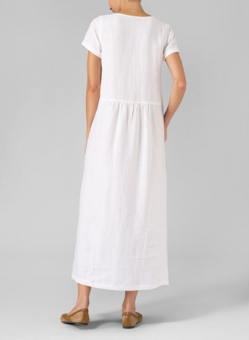 White Linen Short Sleeve Dress Set