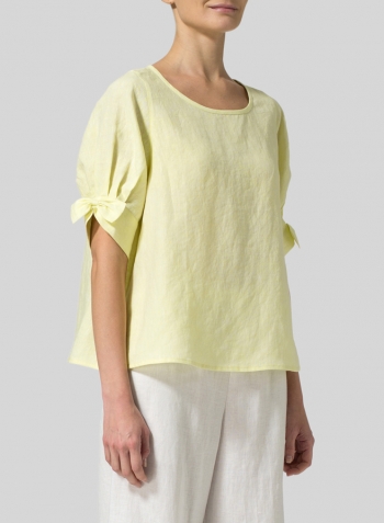 Mist Yellow Linen Short Lantern Sleeve Top