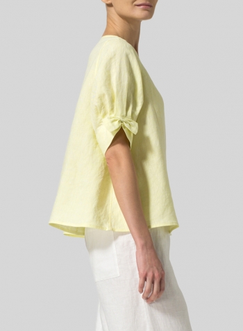 Mist Yellow Linen Short Lantern Sleeve Top
