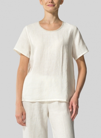 Soft White Linen Boxy Short Sleeve Top