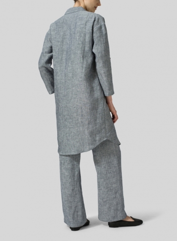 Two Tone Navy White Linen Long Shirt