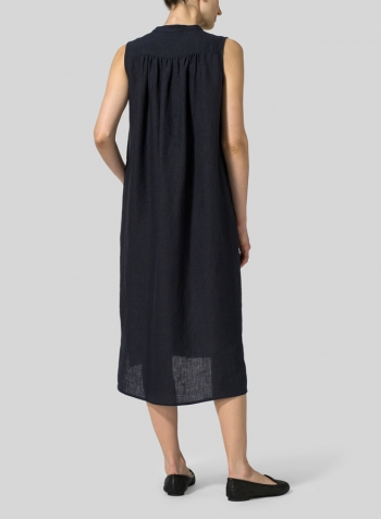 Navy Linen Slip On Dress