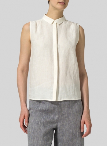 Soft White Linen Classic Sleeveless Top