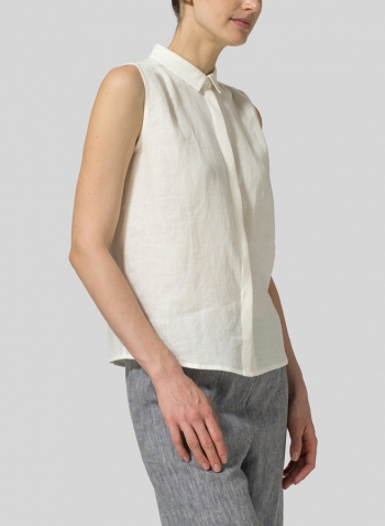 Soft White Linen Classic Sleeveless Top