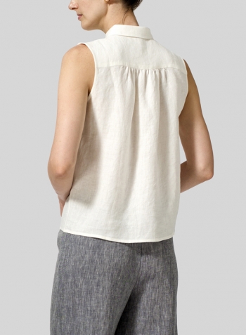 Soft White Linen Classic Sleeveless Top