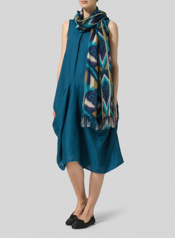 Linen Sleeveless Draped Dress With Scarf