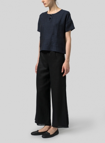 Denim Blue Linen Chinese Button Box Top