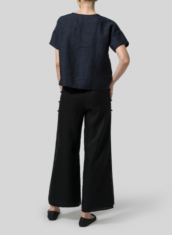 Denim Blue Linen Chinese Button Box Top