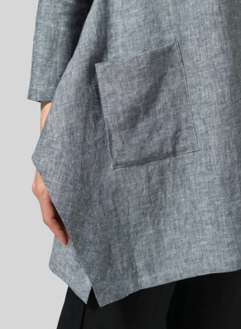 Two Tone Navy White Linen Long Sleeve Top