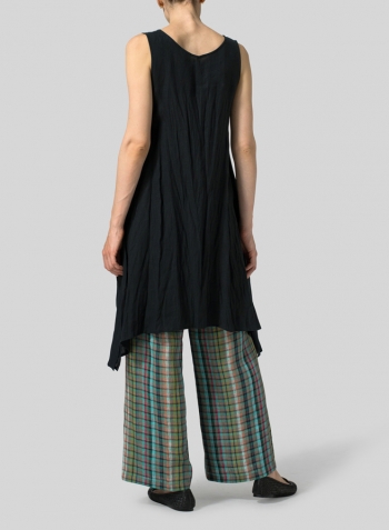 Black Linen Sleeveless Crumple Effect Long Blouse