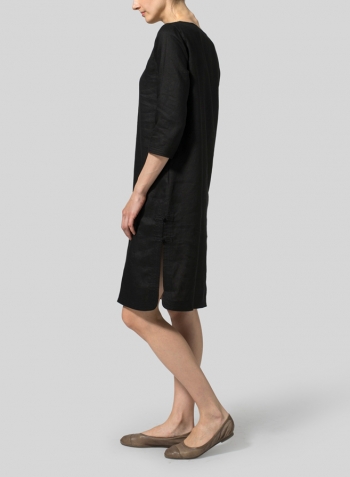 Black Linen Handmade Knot Long Tunic