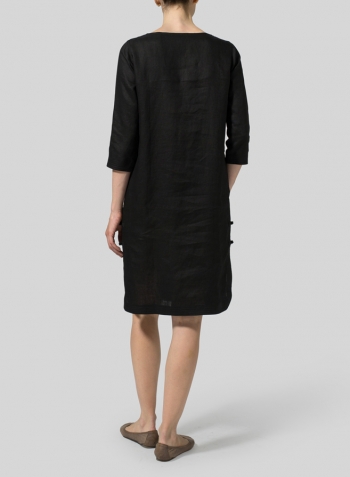 Black Linen Handmade Knot Long Tunic