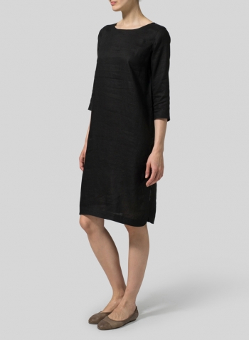 Black Linen Handmade Knot Long Tunic