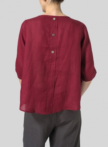 Burgundy Linen Half Sleeves Top