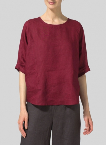 Burgundy Linen Half Sleeves Top