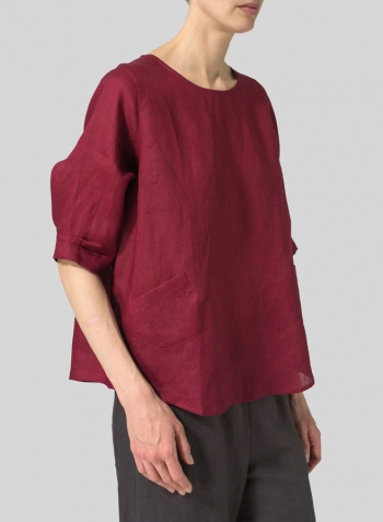 Burgundy Linen Half Sleeves Top