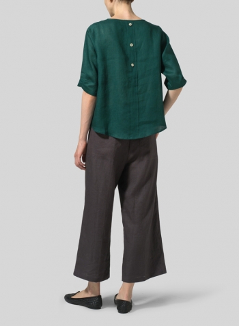 Dark Jade Linen Half Sleeves Top