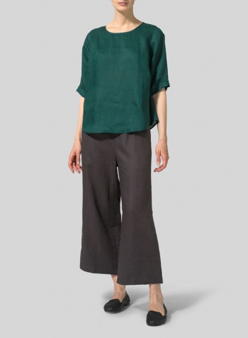 Dark Jade Linen Half Sleeves Top