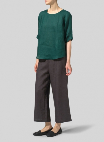 Dark Jade Linen Half Sleeves Top