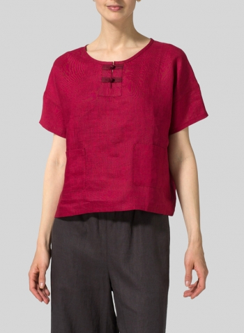 Burgundy Two Tone Linen Chinese Button Box Top