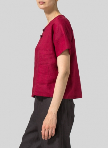 Burgundy Two Tone Linen Chinese Button Box Top