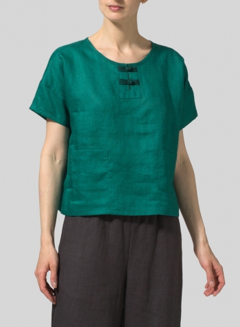Dark Jade Two Tone Linen Chinese Button Box Top