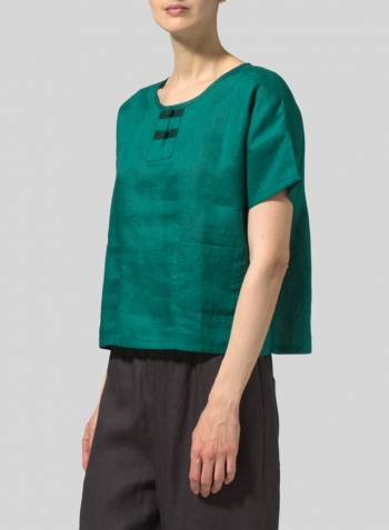 Dark Jade Two Tone Linen Chinese Button Box Top
