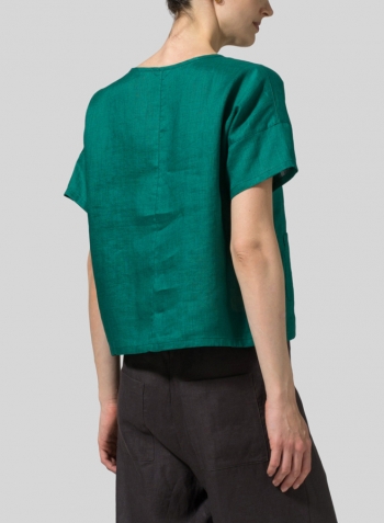Dark Jade Two Tone Linen Chinese Button Box Top