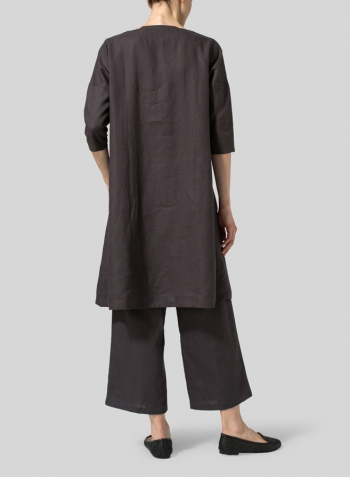 Graphite Linen Half-sleeve Monk Dress