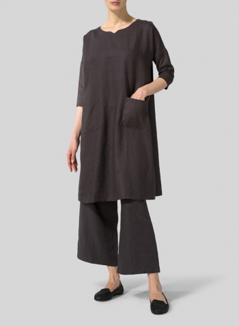 Graphite Linen Half-sleeve Monk Dress