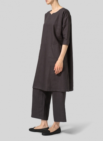 Graphite Linen Half-sleeve Monk Dress