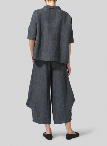 Charcoal Linen Band Collar Boxy Top
