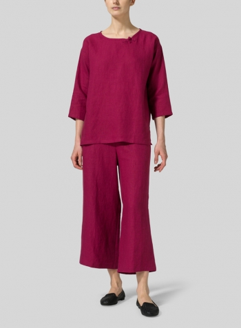 Claret Violet Linen Scoop Neck Tunic Set