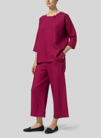 Claret Violet Linen Scoop Neck Tunic Set