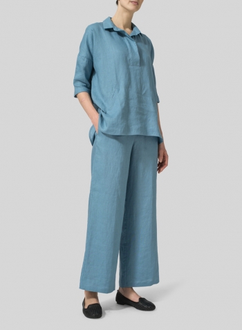 Pale Blue Linen Classic Collar Box Top Set