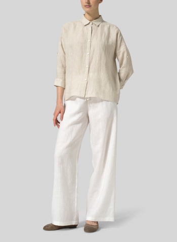 Oat Linen Crop Sleeve Boxy Shirt