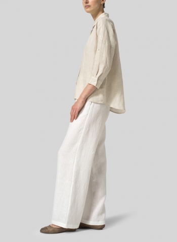 Oat Linen Crop Sleeve Boxy Shirt