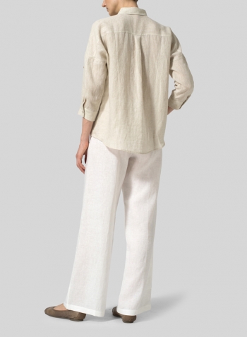 Oat Linen Crop Sleeve Boxy Shirt