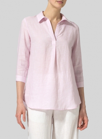 Soft Pink Linen Classic Collar Shirt