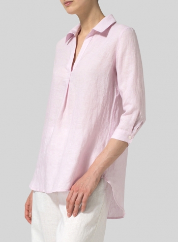 Soft Pink Linen Classic Collar Shirt