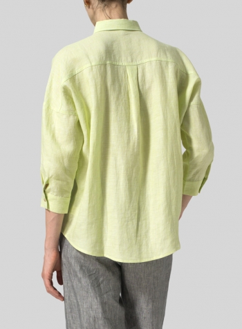 Lime Linen Crop Sleeve Boxy Shirt