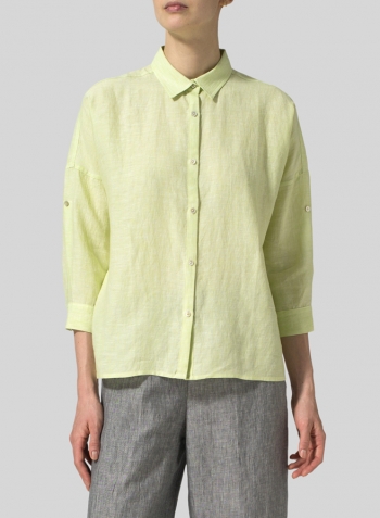 Lime Linen Crop Sleeve Boxy Shirt