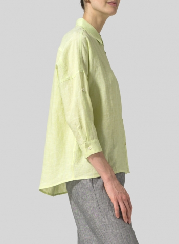 Lime Linen Crop Sleeve Boxy Shirt