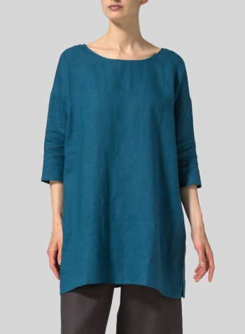 Peacock Blue Linen Oversized Top