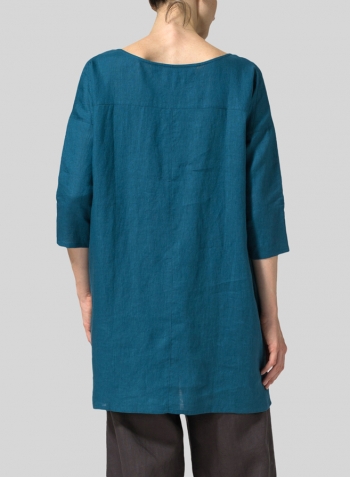 Peacock Blue Linen Oversized Top