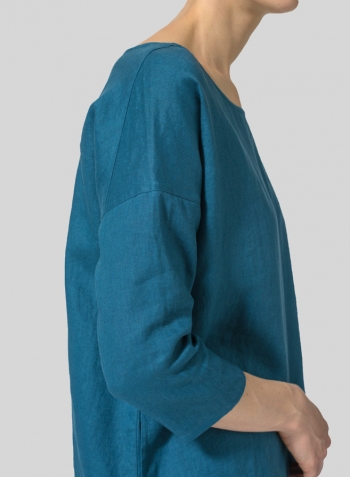 Peacock Blue Linen Oversized Top