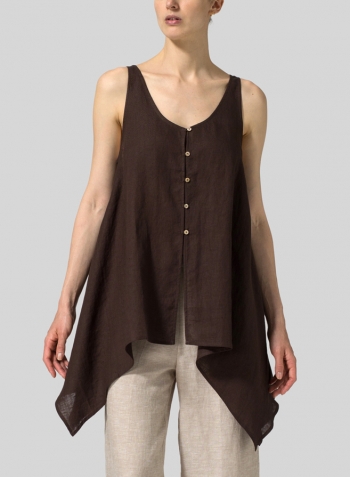 Brown Linen Handkerchief Sleeveless Top